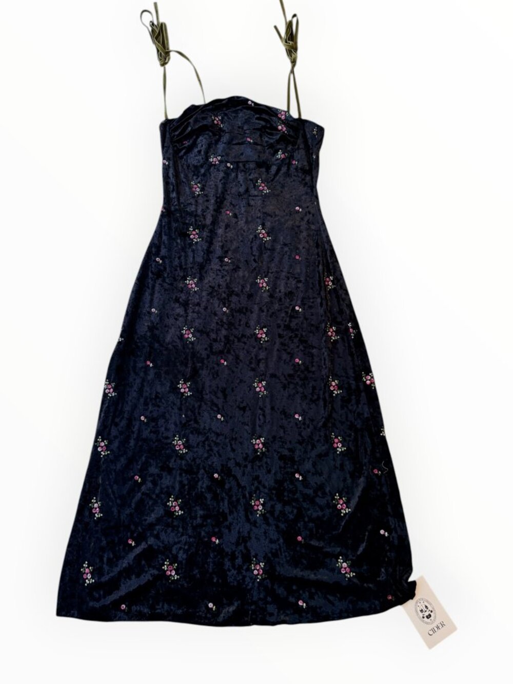 NWT Cider Black Velvet Floral Embroidered Maxi Dress